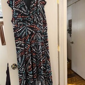 Denim 24/7 Black High Low Dress with Colorful Pattern